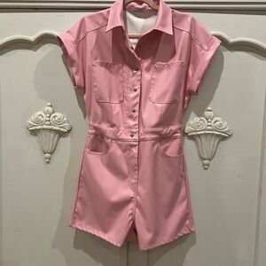 Herringstones Lida Kate Pink Leather Short Sleeve Romper medium